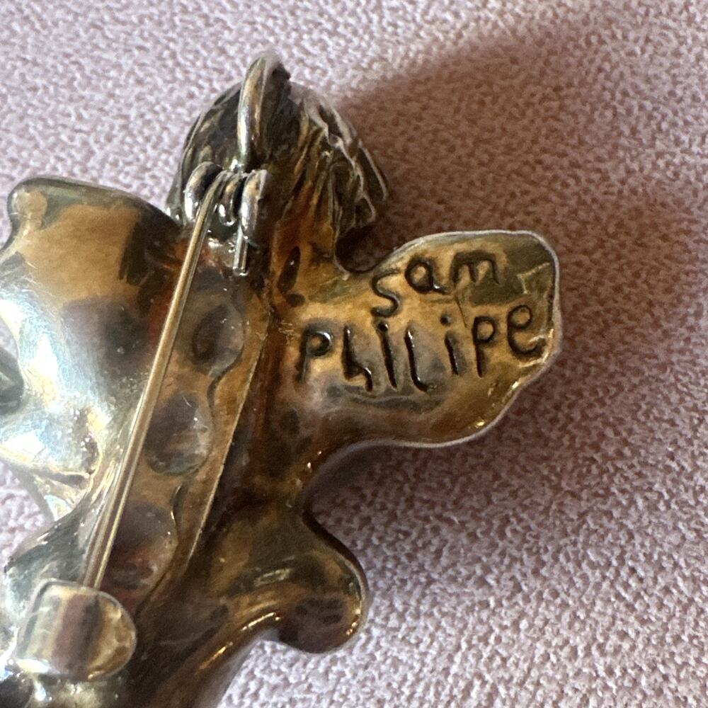 Vtg Signed Sam Philipe Cherub Mandolin‎ Pendant Brooch 12g Sterling Silver 925 - Picture 6 of 9
